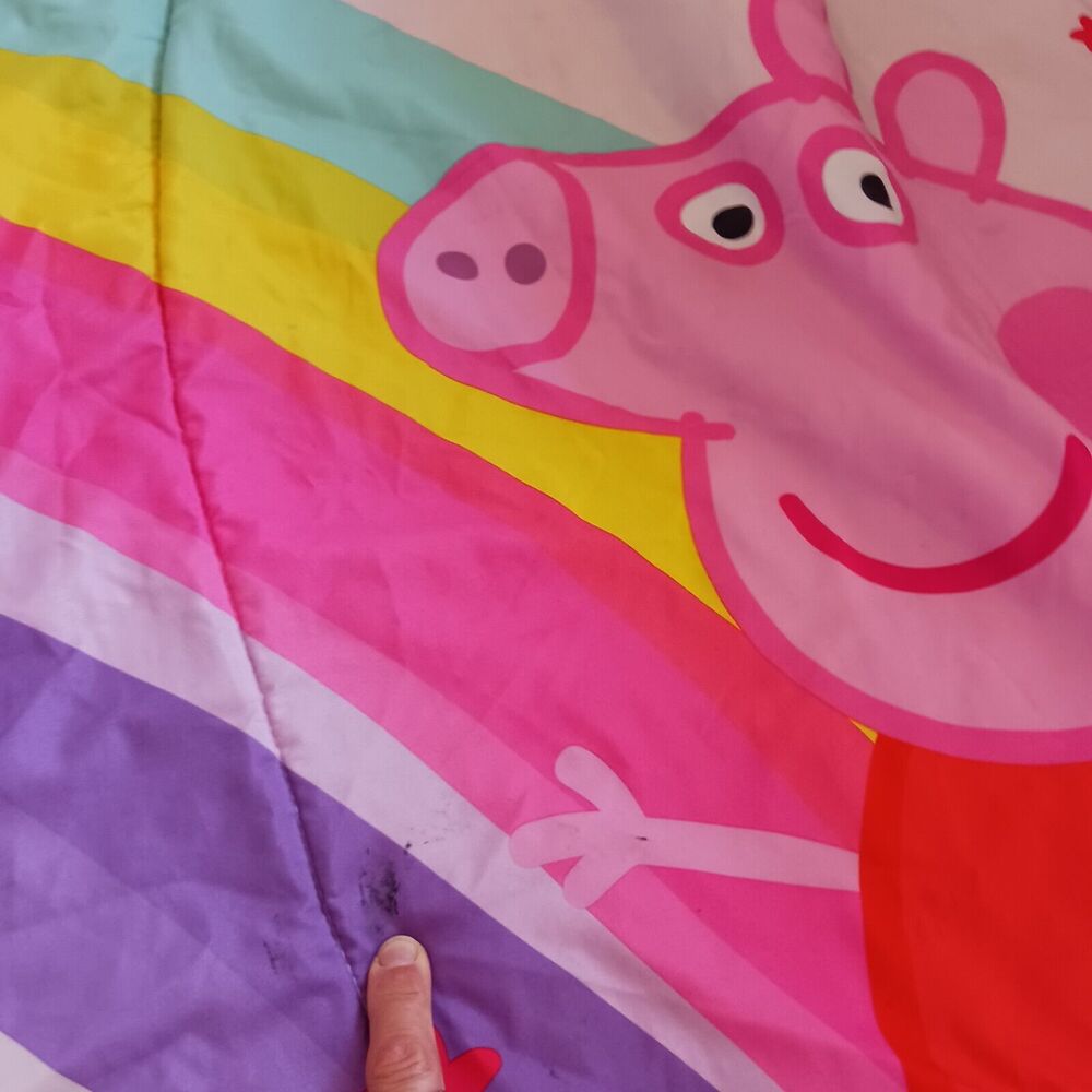 2003 PEPPA PIG & UNICORN Twin Comforter Pink & Rainbow Reversible 71x 81.5 Vntg - Picture 15 of 16